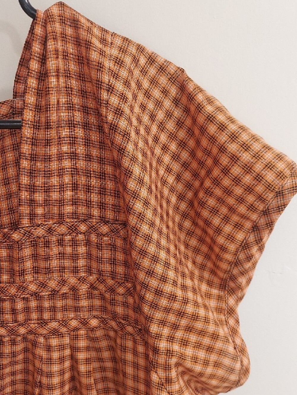 Vintage Orange Checked Pocket Dress with Embroidered Flowers - Picture 6 of 10